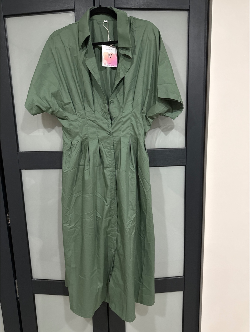 Sage green button-front midi dress